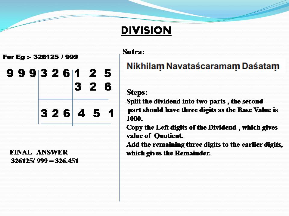 Division using Vedic Maths